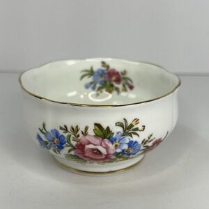 Windsor Bone China Sugar Bowl Floral White Pink Blue Gold Trim Made in England